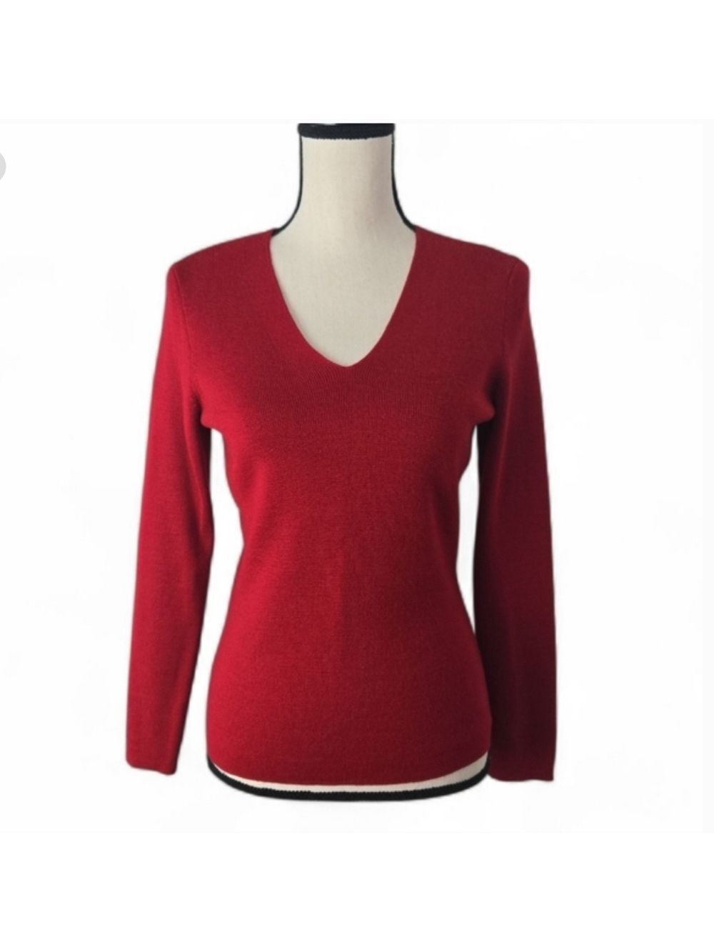 Ann Taylor Merino Wool Blend V-Neck Sweater Medium Petite Ruby Red